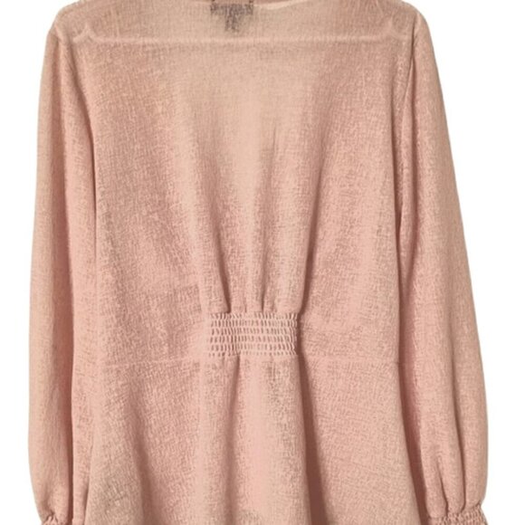 Le Chateau Blouse Sz L cinched Peplum blush V neck pink crepe - Picture 4 of 9